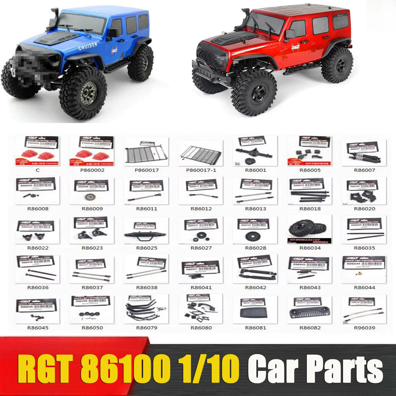 RGT 86100 1/10 RC Car Spare Parts Gear Shell Column Drive Shaft Pull Rod Tires Shock Absorber Rearview Mirror Wiper Set