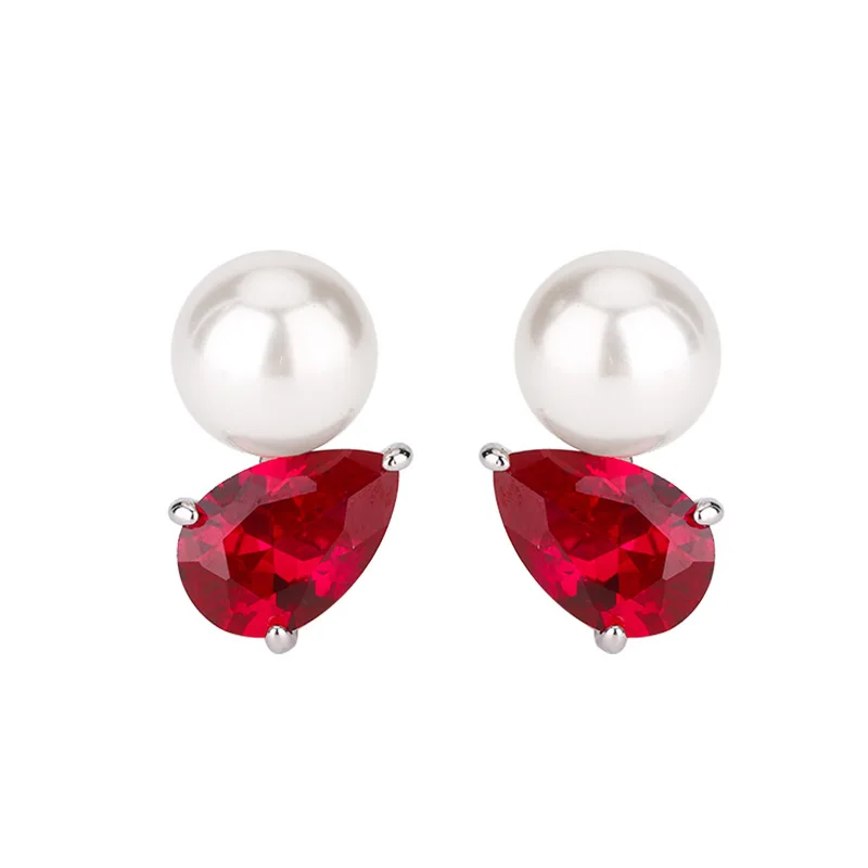 Pearl Stud Earrings Jewelry S925 Silver Needle Colorful Gemstone Changes Color Under Purple Light Red Corundum Blue Spinel Women - Image 5