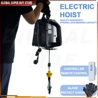 3in1 Portable Electric Hoist 220V Wireless Remote Control Winch Crane Machine Hook Pulley System 500kg Capacity with Gloves