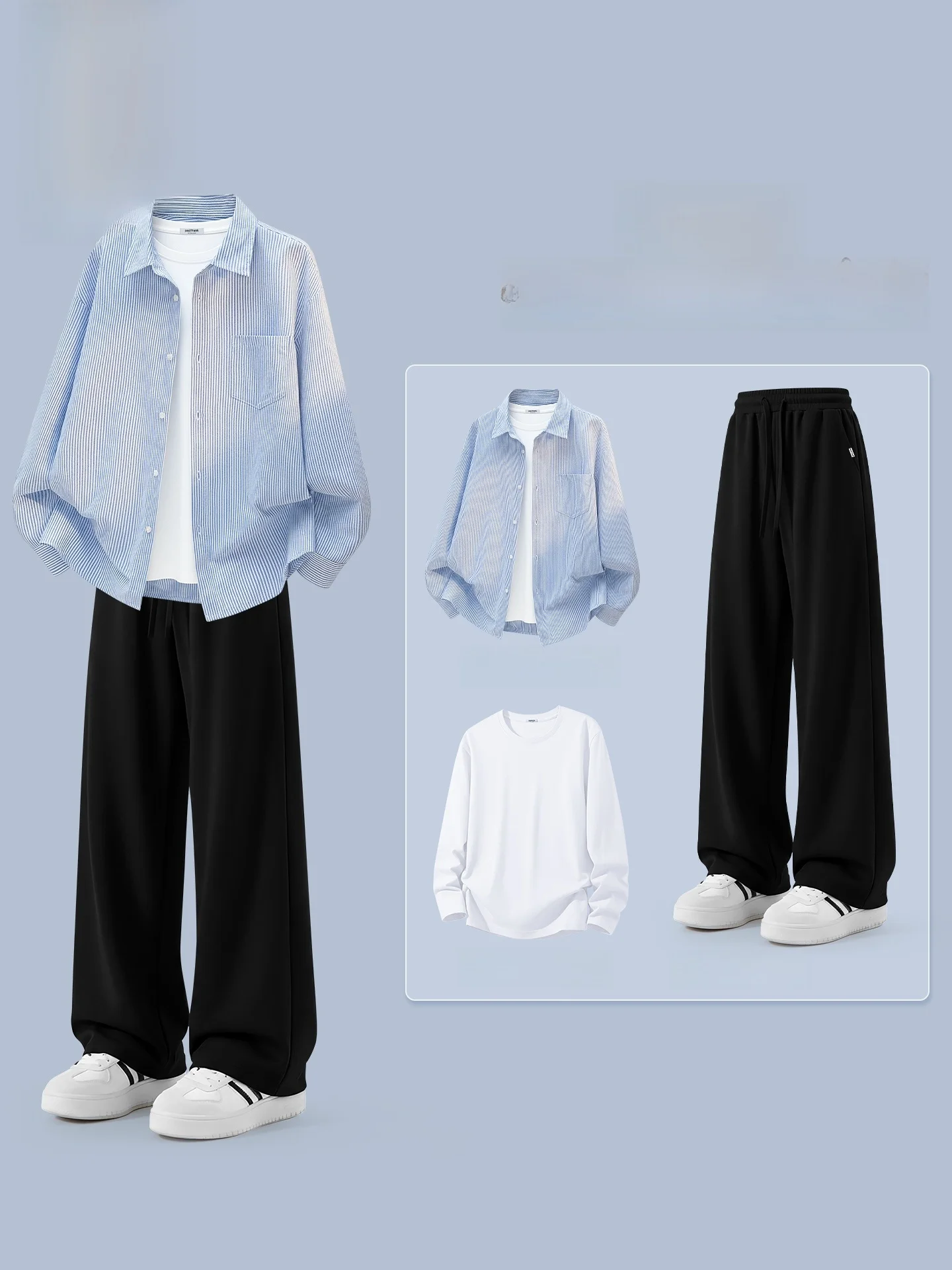 

Мужской весенний комплект с длинным рукавом: повседневная верхняя одежда, полный комплект из хлопка и полиэстера, парный комплект