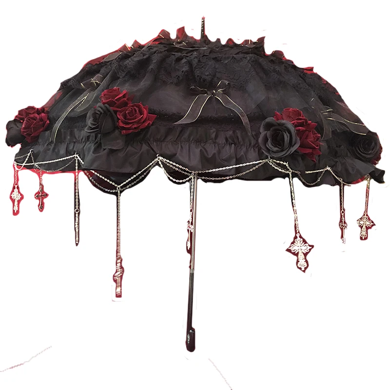 

Dark Gothic Gay Handmade Lace Rose Cross Tea Party Wedding Umbrella
