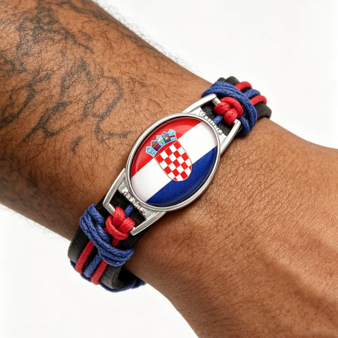 European Cup Flag Hand Rope Spain Portugal Russia Greece Genuine Leather Weaving Bracelet unisex Gift