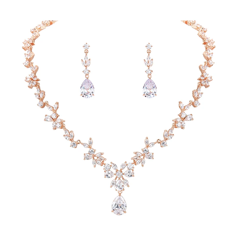 WEIMANJINGDIAN Brand Cubic Zirconia All The Way Necklace and Earrings Wedding Bridal Prom Jewelry Set