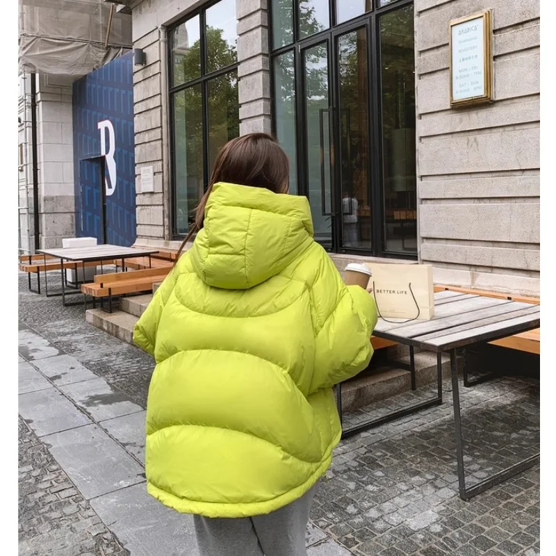 Green Down Jacket Women Coat Black Hooded Fashion American Streetwear Y2K Style Duck Down Feather Female Winter Short Outwear