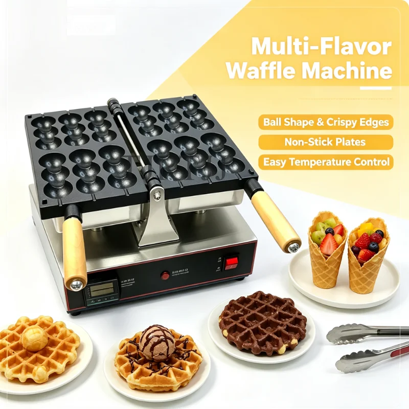 Commercial Stainless Steel Non-Stick for Egg Bubble Waffle Maker Electric Pancake & Waffle Ball Machine Snack Equipment