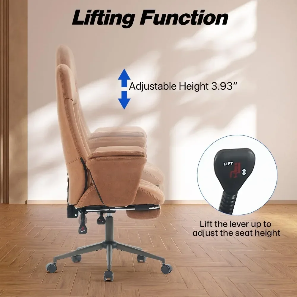 Office Chair，Ergonomic Office Chair with footrest,Lumbar Support Recline,Suede Fabric Swivel Computer Chair with Detachable Arms