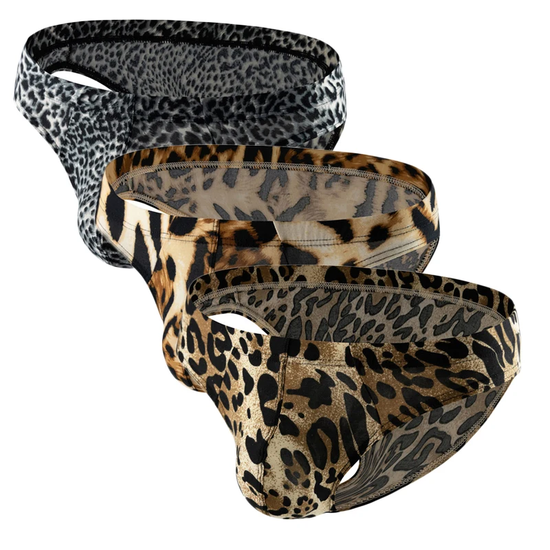 3PCS Sexy Men's Low Waist Briefs Soft Underwear Leopard Soft Boxershorts Men Lingerie Underpants Sleepwear