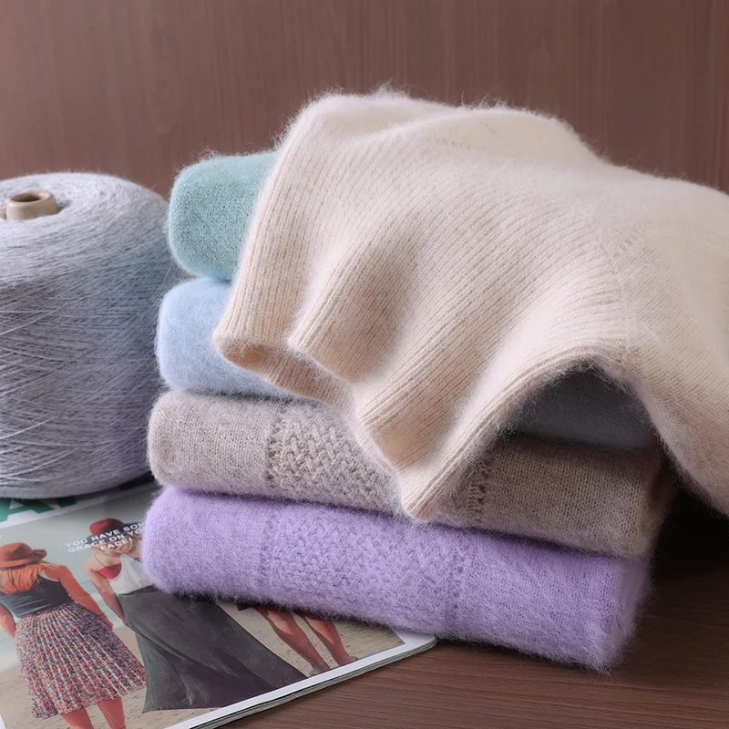 الخريف والشتاء المنك سترة الكشمير المعنقة بلون البلوز فضفاضة كبيرة الحجم عالية التلبيب محبوك قاع قميص