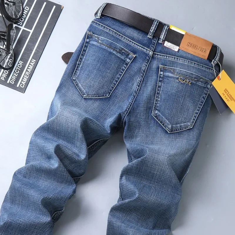 

TOP Brand Narrow Feet Quality Cotton Denim Jeans Pantalones Whiskering Denim Men Jeans Denim Jeans Elastic Mid Rise