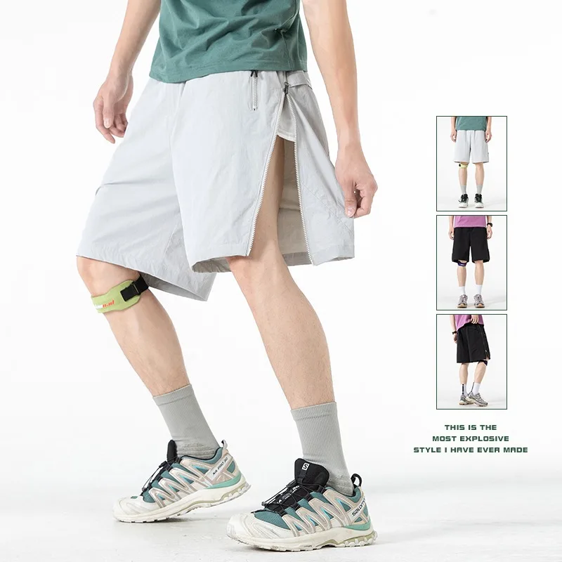 

Summer Ice Silk Quick Dry Shorts Men Trendy Brand Side zipper Bend Knife Pants Couple Casual Pants Man Comfortable Breathable