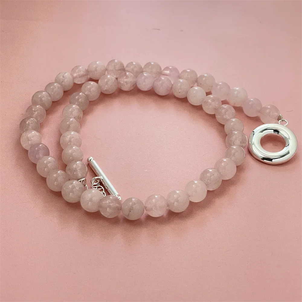 Collar de cuentas de cristal Natural rosa para cerrar, adecuado para hombres y mujeres para usar a diario