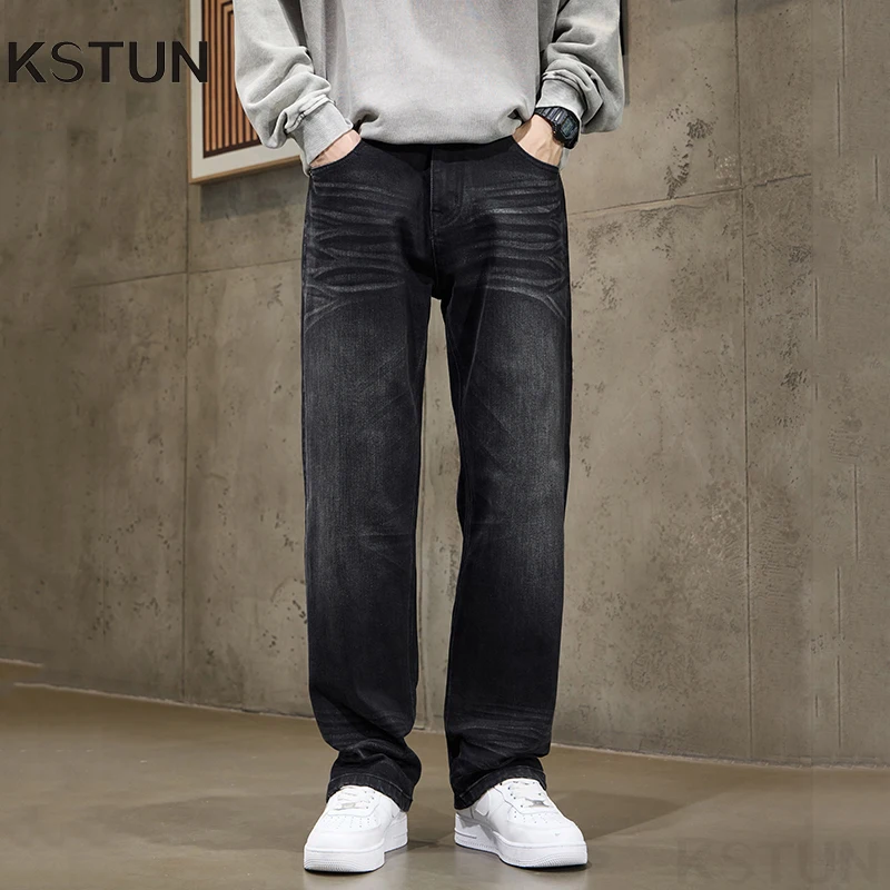

KSTUN Black Jeans Stretch Men Wide Leg Denim Pants Loose Straight High Quality Brand Spring Autumn Men's Trousers Clothing 2025
