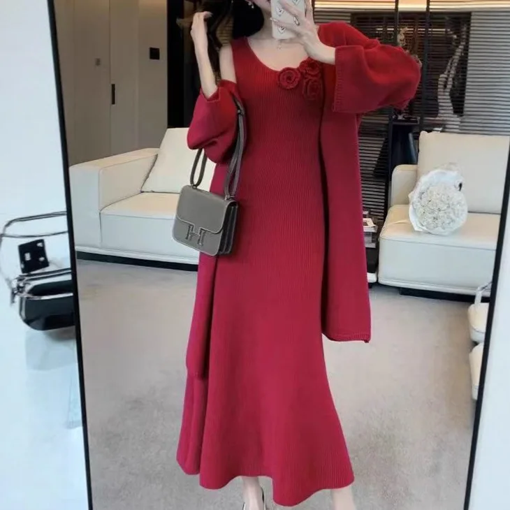 

Autumn and Winter 2025 New Collection Fashionable Loose Sweater Knitted Coat Autumn Dress Two Piece Set