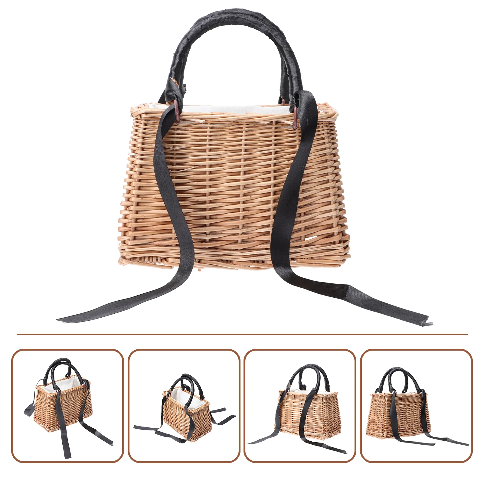 

Rattan Flower Basket Packing Decorative Delicate Woven Bag Wood Handmade Small Square