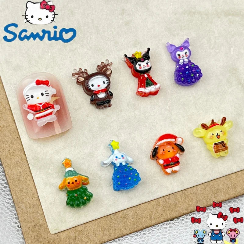 Sanrio Christmas Hello Kitty Cartoon Nail Art Accessories Cute Kuromi Christmas Series 3D Girls Nails Diy Material Accessories