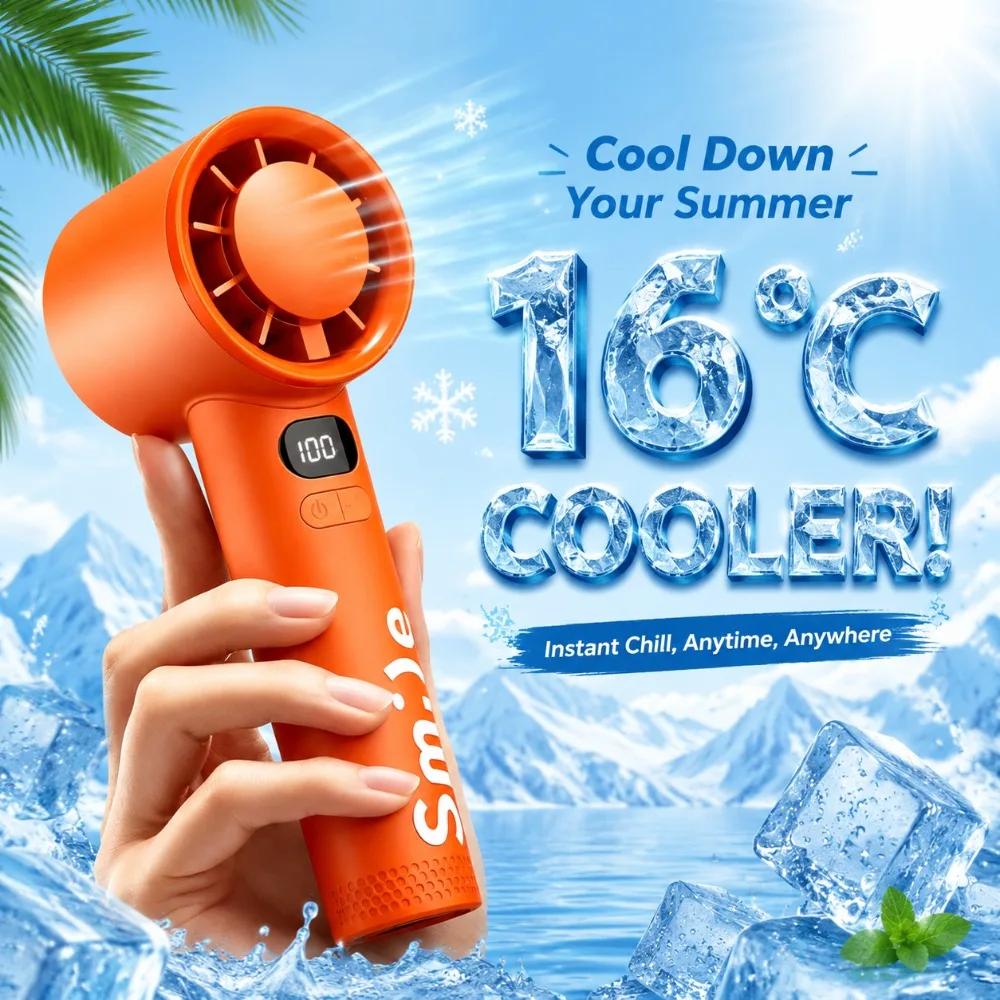 

Handheld Turbo Fan with Strap 100-Speed Adjustable Rechargeable Mini Fan LCD Display Powerful Rapid Cooling for Travel Outdoor