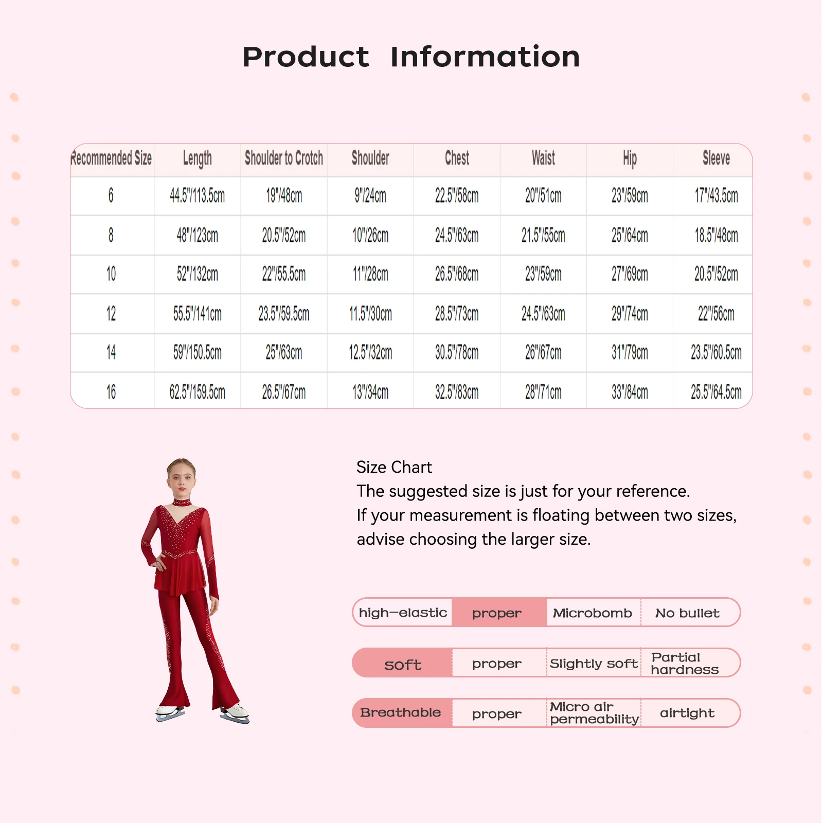 ชุดแสดงฟิกเกอร์สเก็ตสำหรับเด็กผู้หญิง ผ้าตาข่ายโปร่งประดับคริสตัล จั๊มสูทแขนยาว ทรงขาบาน ชุดรอมเปอร์สำหรับบัลเลต์และยิมนาสติก