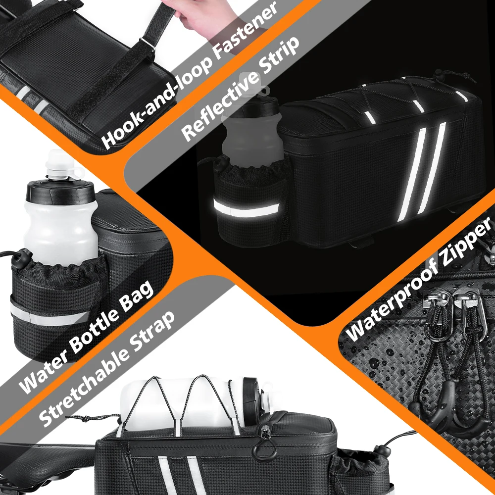 NEWBOLER 10L Fahrrad-Gepäckträgertasche, wasserabweisende Fahrradtasche, Fahrrad-Rücktasche, Bikepacking-Zubehör – Detail 12