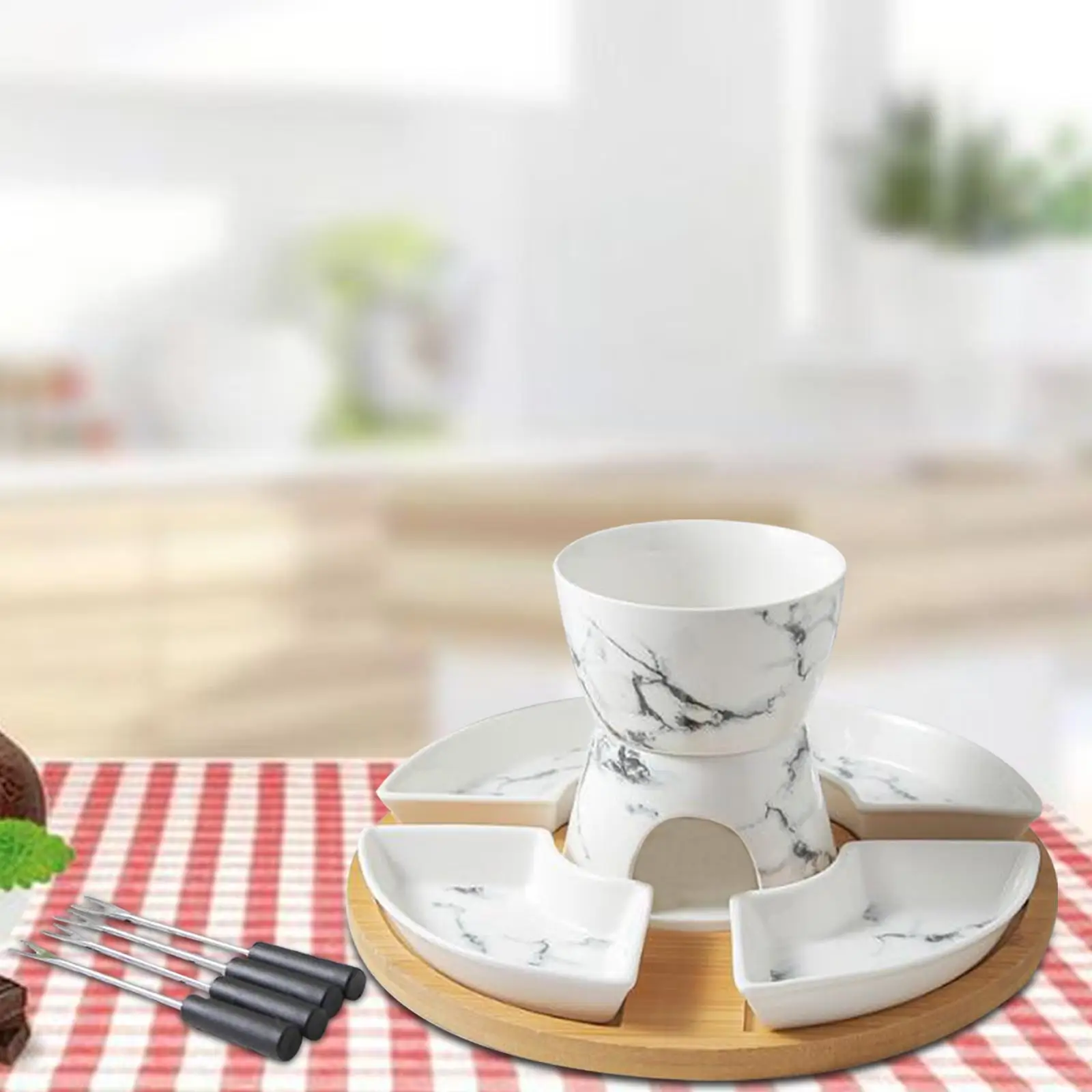 

Chocolate Fondue Pot Butter Heater with 4 Forks Ceramic Butter Warmer Set Melt Hot Pot Bowl for Chocolate Butter Caramel Cheese