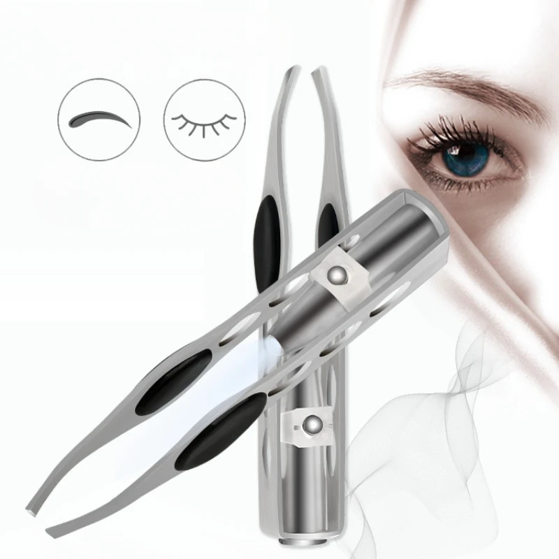 1PC LED Eyebrow Tweezer Oblique Tip Stainless Steel Eyebrow Trimming Clip Eye Hair Removal Prune False Eyelash Clamp Makeup Tool