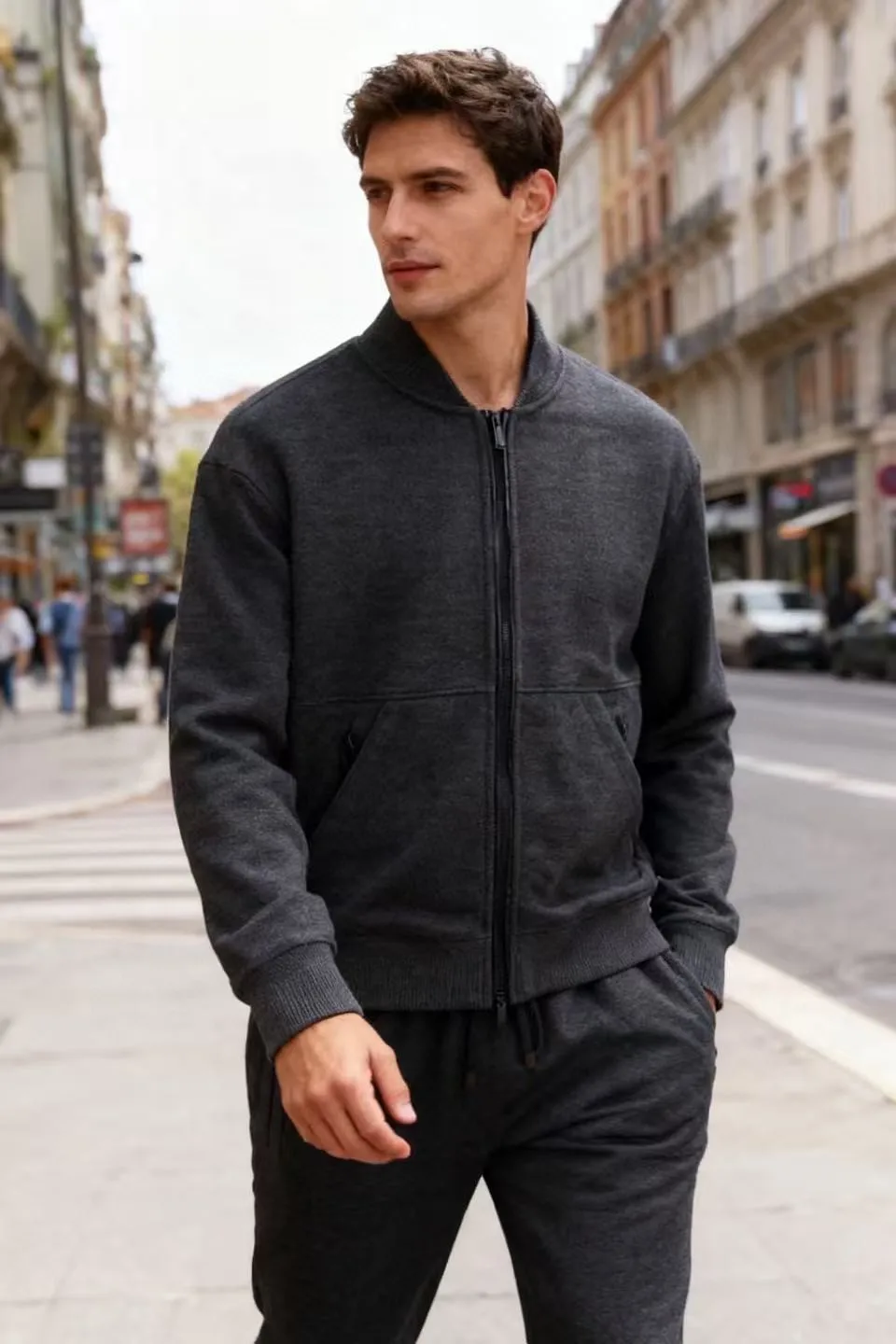 Italian Sle Busin Casual Simple Baseball Collar Jaet Dstring Elastic Waist Loose Fit Men's Autumn Winter Coat