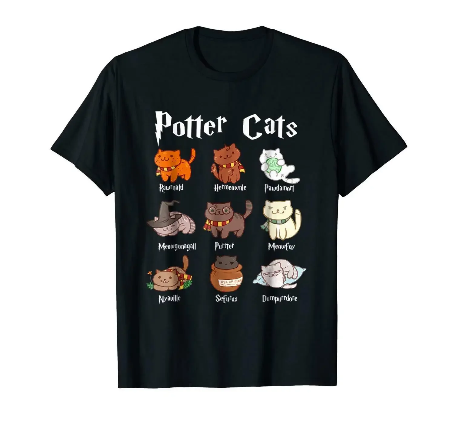 Potter Cats Potter Rawrnald Purrter Black T-Shirt Cats Lovers Summer Cotton Short Sleeve O-Neck Men's T Shirt New S-3XL