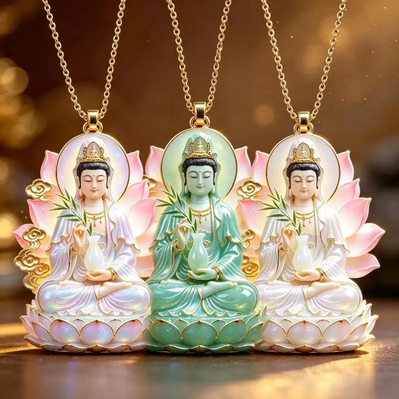 Double-Sided Statue Pendant Necklace Multiple Guanyin Bodhisattva Dragon Pendant Oriental Traditional Culture Jewel