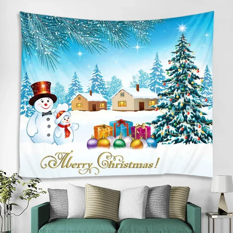 Christmas Snowman, Christmas Tree, Lace Hippie Mandala Tapestry Wall Hanging Psychedelic Bohemian Witchcraft Tapestry