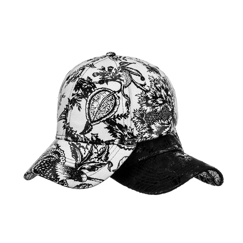 Sun hat with print, ink painting baseball cap for women, gold-stamped Chinese style duckbill cap for men