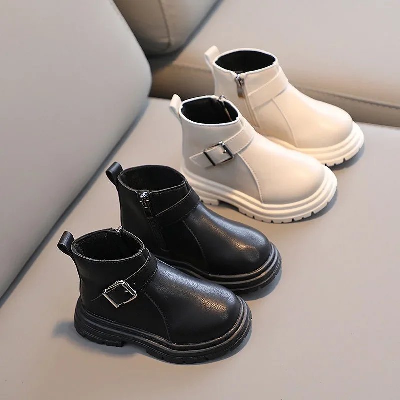 

Leather Toddler Children Ankle Boots Winter Baby Shoes Solid Infant Rubber Sole Shoes Fashion Kids Boots for Girls Boys 2-6years