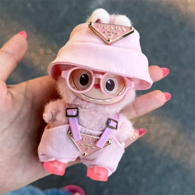 For labubu Doll Inverted Triangel Clothes Fisherman Overalls Pants Hat Shoes 4.0 The Monsters Pin Love Series 15 17cm Clothing