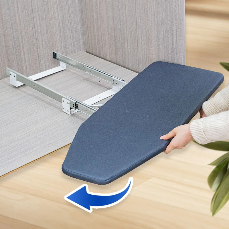 Sturdy collapsible ironing board station for small apartments and wardrobes Easy to put lever Hidden ironing board cabinet