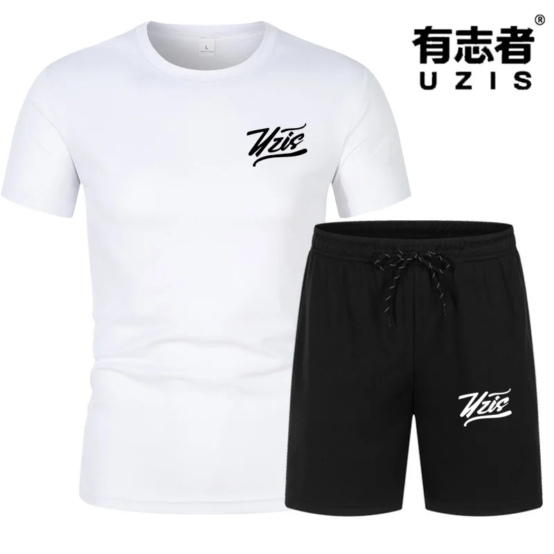 UZIS 2 Piece Summer Casual Sportswear Short Sleeve Suit Men Women T-Shirt + Shorts Clothing Men Short Sleeve Shorts Women