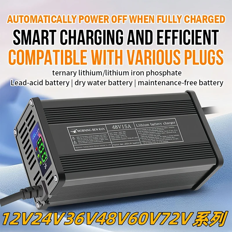 30A Electric Bike Lithium Li-ion Battery Charger with XT60 Male Connector, 54.6V Output Fast Charging for 13S 48V E-Bike Scooter