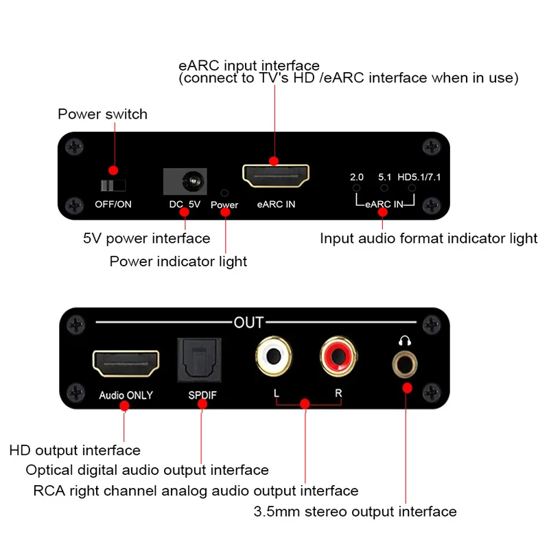 Imagem -03 - Extrator de Áudio para tv Dobly Dts Ac3 Lpcm Extrator Coaxial Óptico 192khz hd Aux Arc para Rca Apenas Conversor