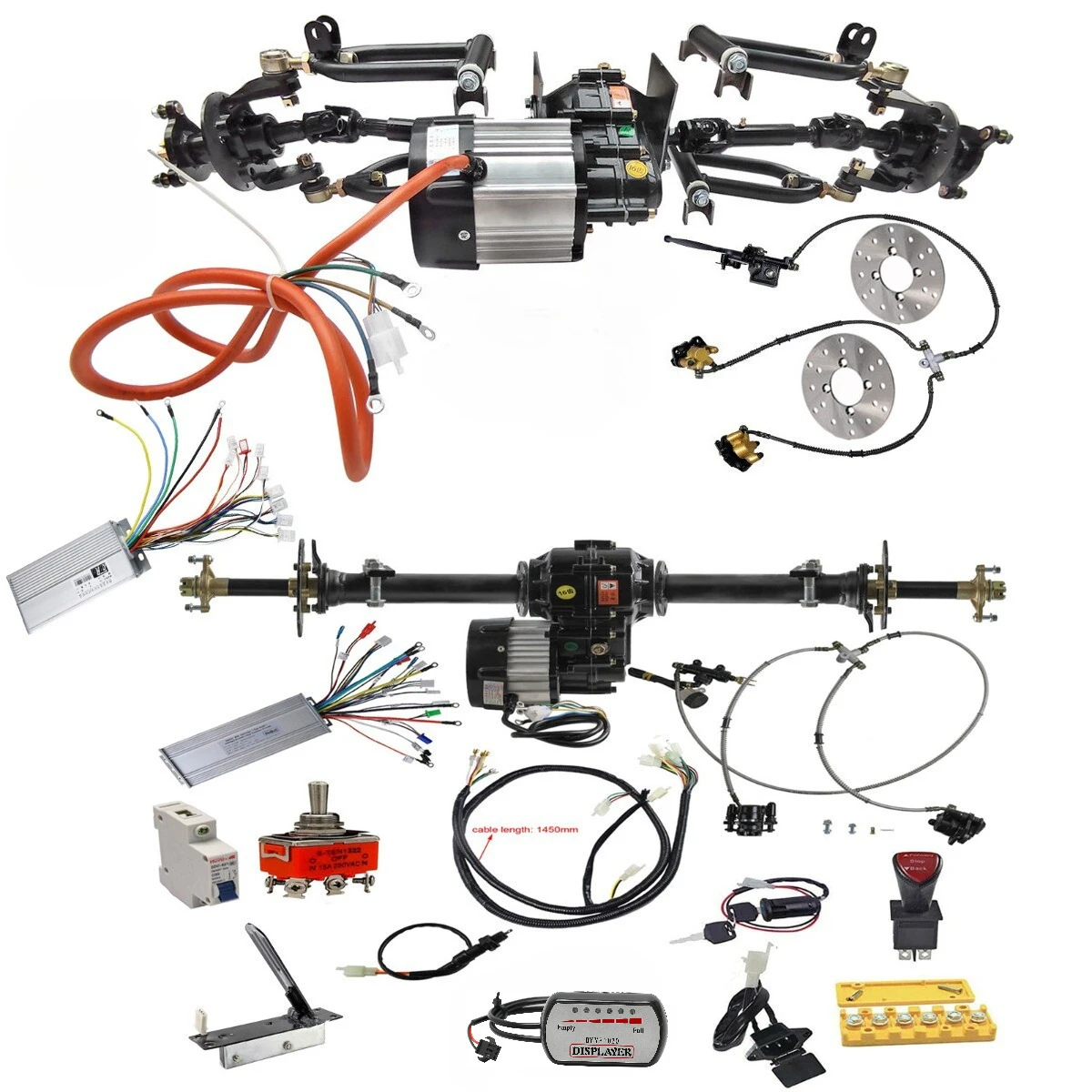 

4 Drive ATV Go Kart Quad Front &30''Rear Axle Kit 48V 1000w Differential Motor for ATV Go Kart UTV