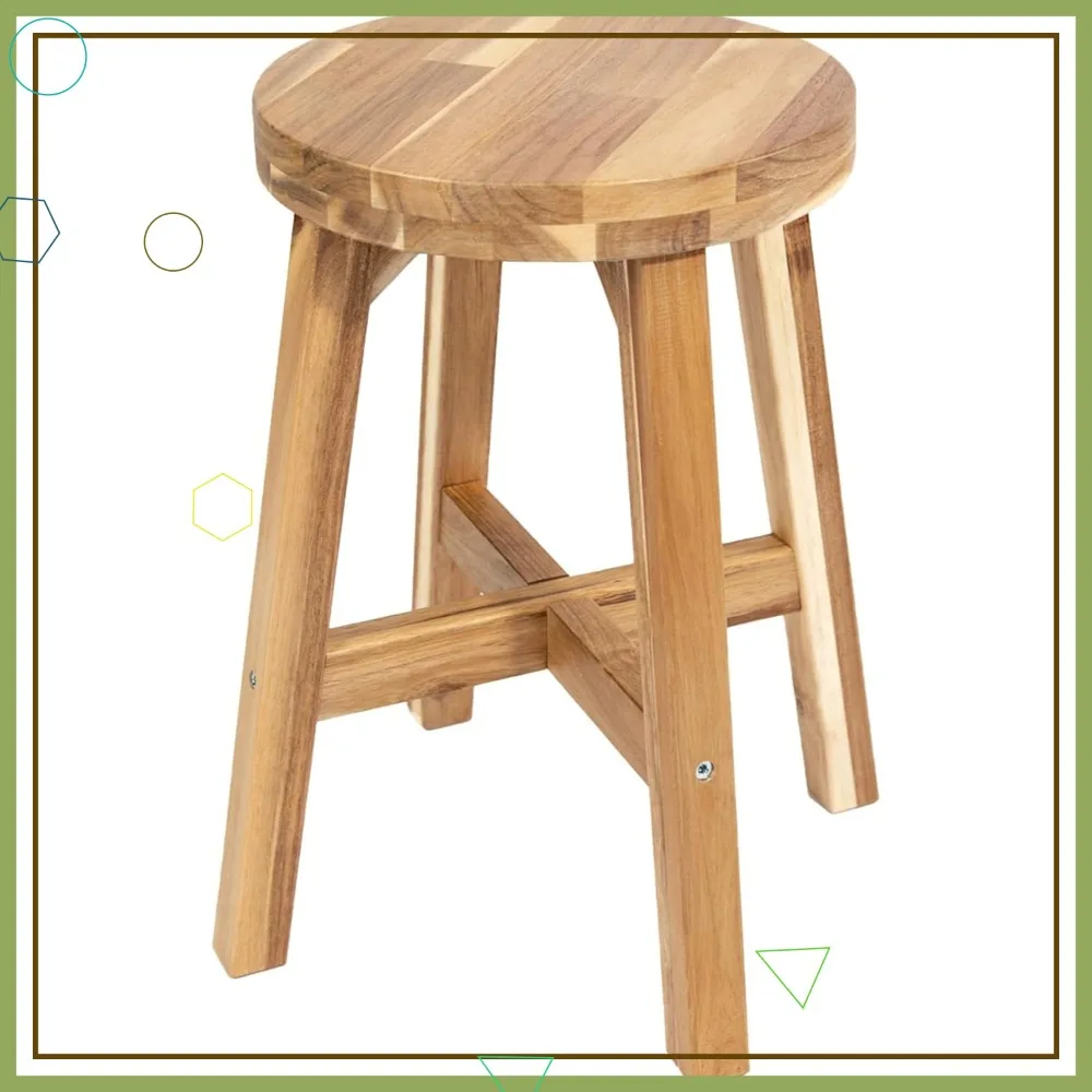 

Round Wooden Stool 18" Height Acacia Wood Natural Finish for Plant Stand or Seating