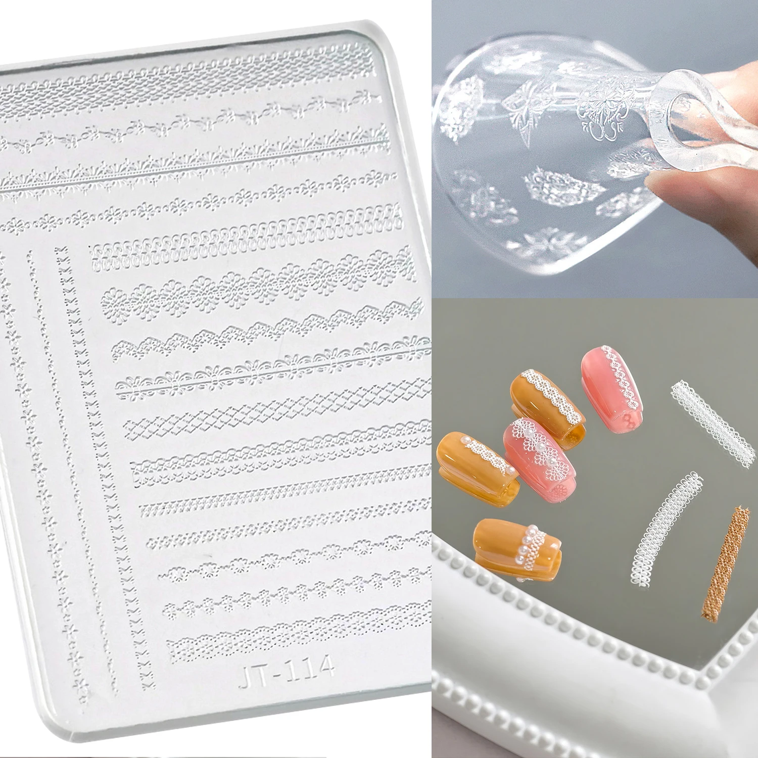 

Simple Charm Lace Bowknot Ribbon Stars Moon Bow Tie Nail Art Silicone Carving Mold Mould Conch Daisy Flowers Snowflakes Template