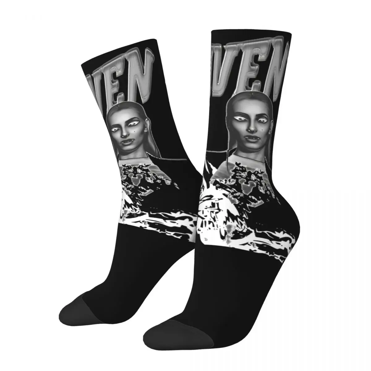 Harajuku Men Women Socks Eurovisions 2024 VAPORWAVE RAIVEN SLOVENIA VERONIKA Product Comfortable Graphic Dress Socks All Seasons