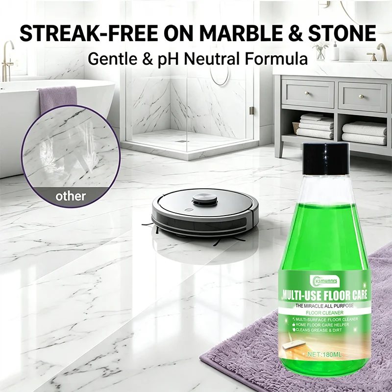 Green bottle cleaning concentrate, removes tile scale and floor stains, restores luster, mild formula, safe for all floors