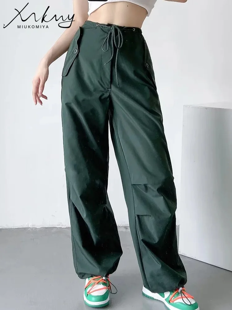 

MiuKoMiYa Loose Trousers Baggy Cargo Pants For Women High Waist Wide Leg Streetwear INS Khaki Cargo Pants Women Sweatpants Pink