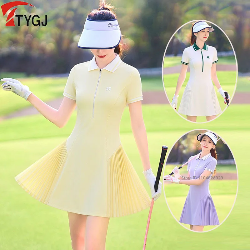 

Женское гольф-платье TTYGJ нового стиля с коротким рукавом, рубашка-поло, платье с воротником на молнии, дышащая юбка для гольфа, размеры XS-XL