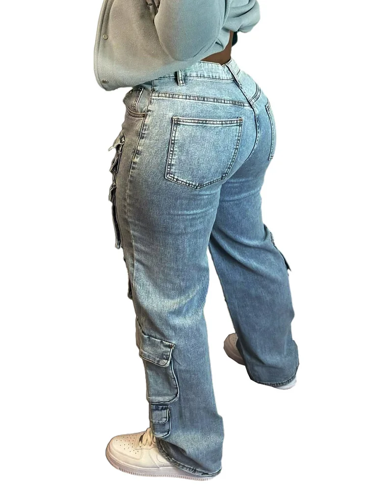 Imagem -03 - Benuynffy-calça Cargo Feminina Roupa de Rua Americana Bolso Múltiplo Vintage Jeans Reto Casual Cintura Baixa Roupa Y2k Novo 2023