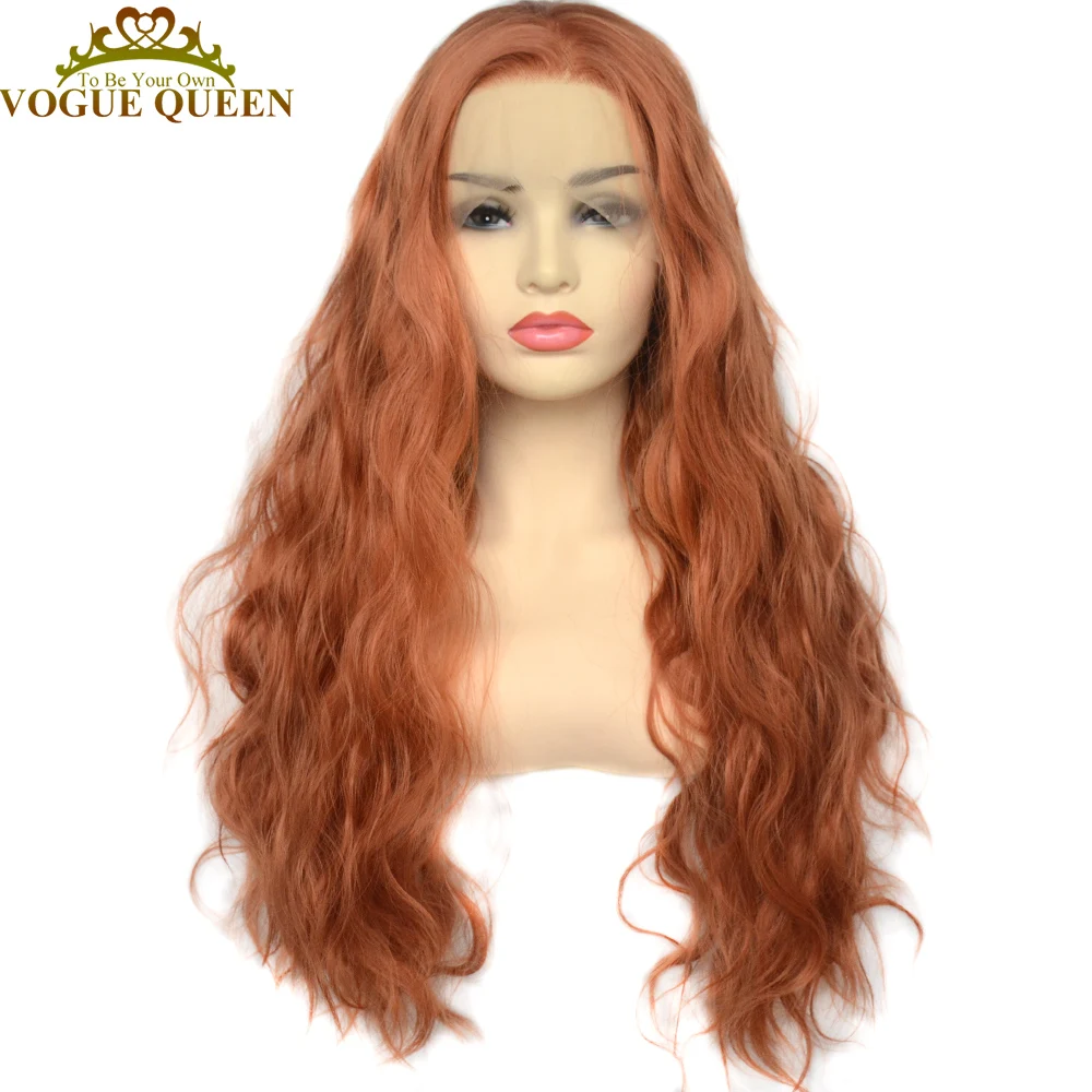 Vogue Queen Ginger Orange Lace Front Wig Synthetic Loose Wave Hair Pre Plucked For Women Orange Colored Wavy Hair Wig