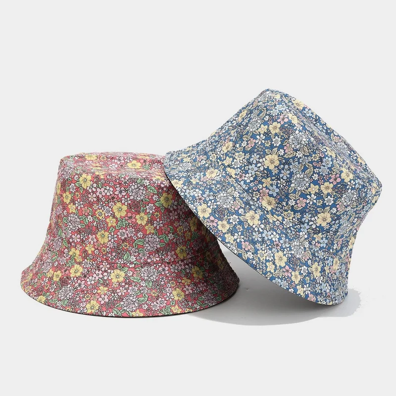 Reversible Floral Print Bucket Hat Double-sided Sun Protection Cap for Summer