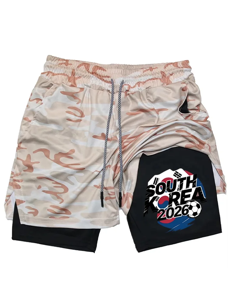 Men's 2-in-1 Double Layer Gym Shorts, South Korea 2026 Soccer Print Quick Dry Workout Running Shorts with Pockets WX042 - view 4