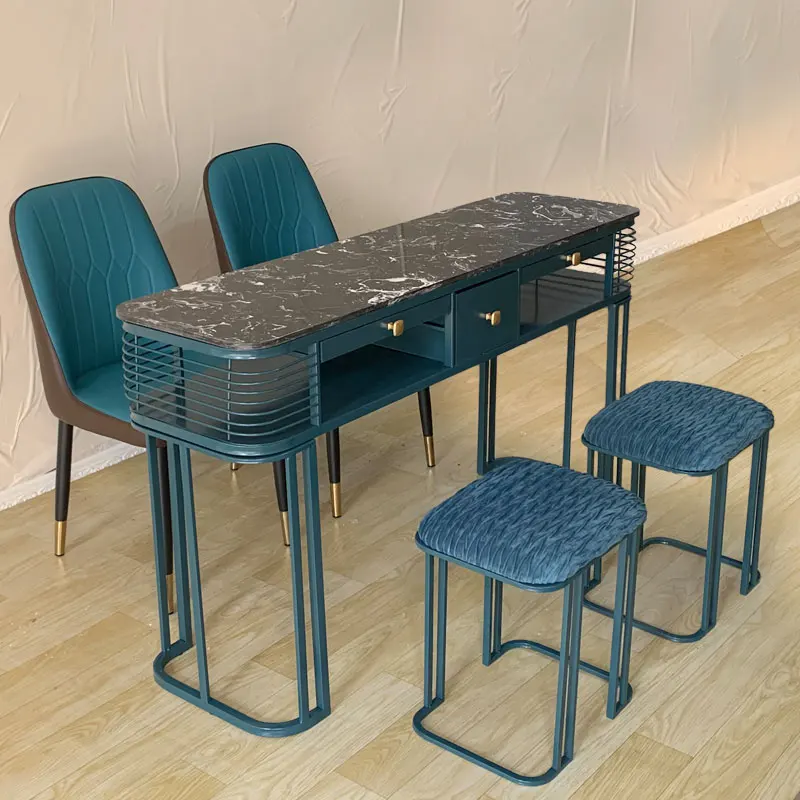 

Modern Simple New Luxury Marble Nail Table Single Double Triple High-end Nail Table And Chairs Set Of Nail Salon TYMT