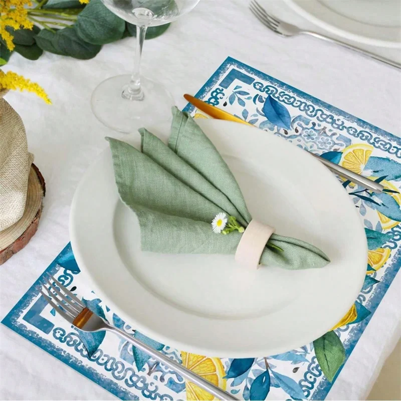 4/6/8pc virágos Citrom Imprimé kelme Födémgerenda Fehérnemű placemat Friss Estély dining Asztal Birkózószőnyeg decoratie számára esküvői Avatás haza Begyűjtés