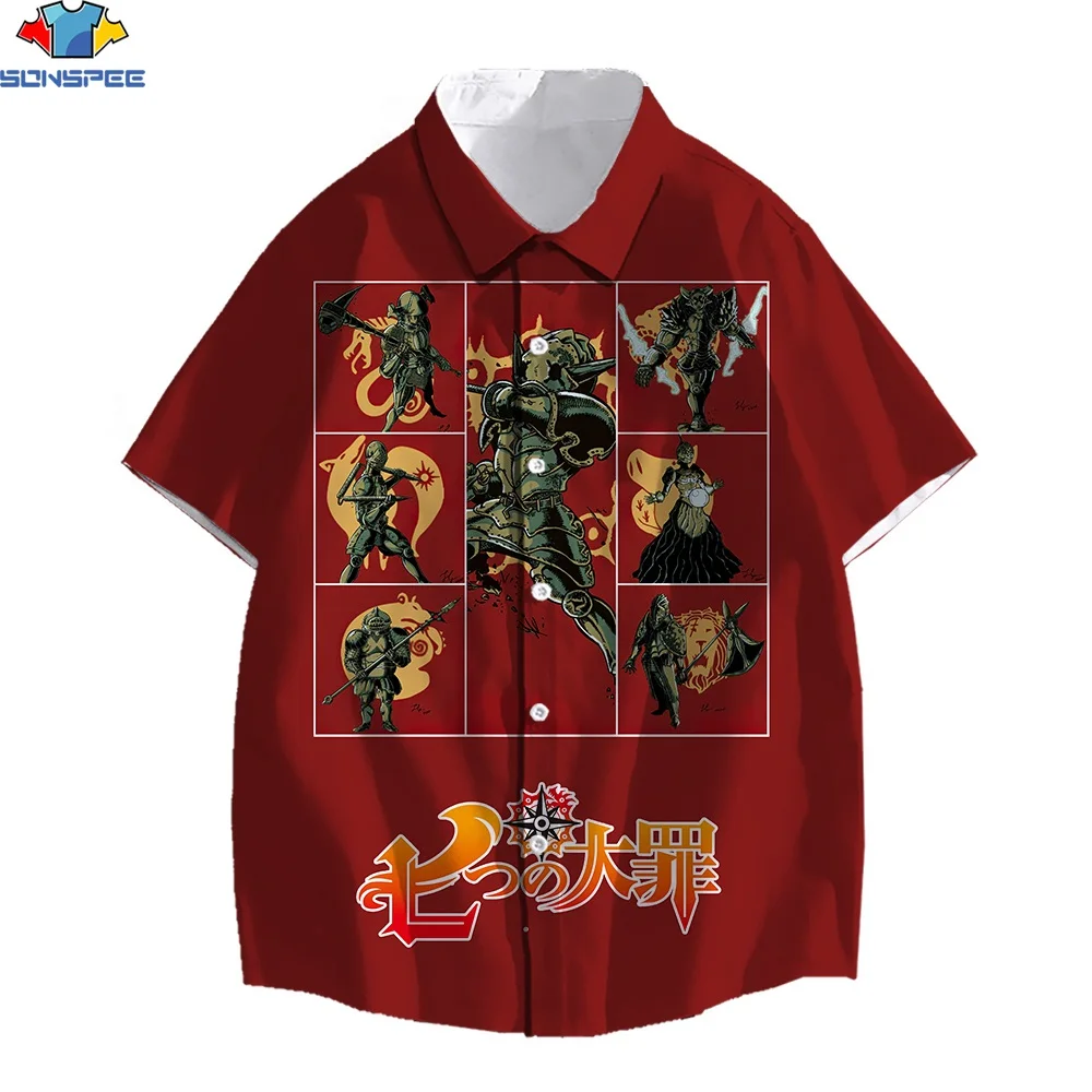 

SONSPEE 3D Print Beach Vacation Hawaiian Shirt Men Anime The Seven Deadly Sins Trend Loose Harajuku Outdoor Polyester Shirt Tops