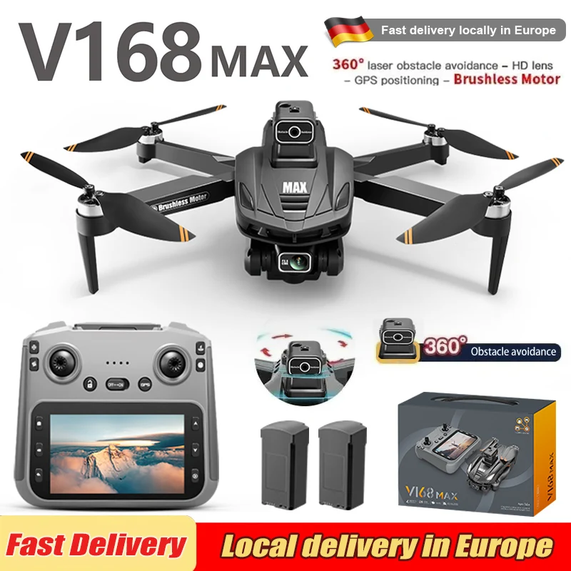 V168 MAX GPS Drone Professionele 8K HD Camera Antenne 2 Batterijen FPV Borstel Obstakel vermijden met Groot Scherm RC Quadcopter Speelgoed - afbeelding 2